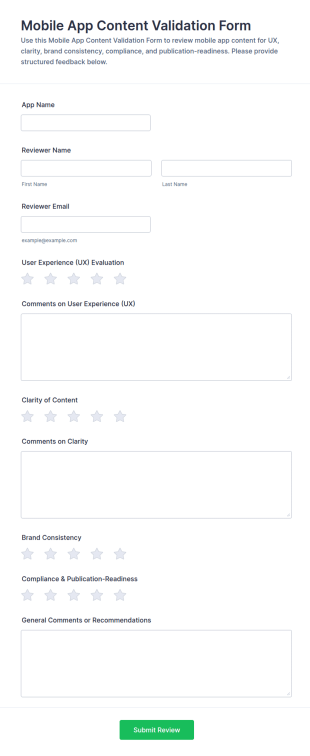 Mobile App Content Validation Form Template