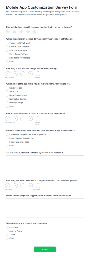 Mobile App Customization Survey Form Template