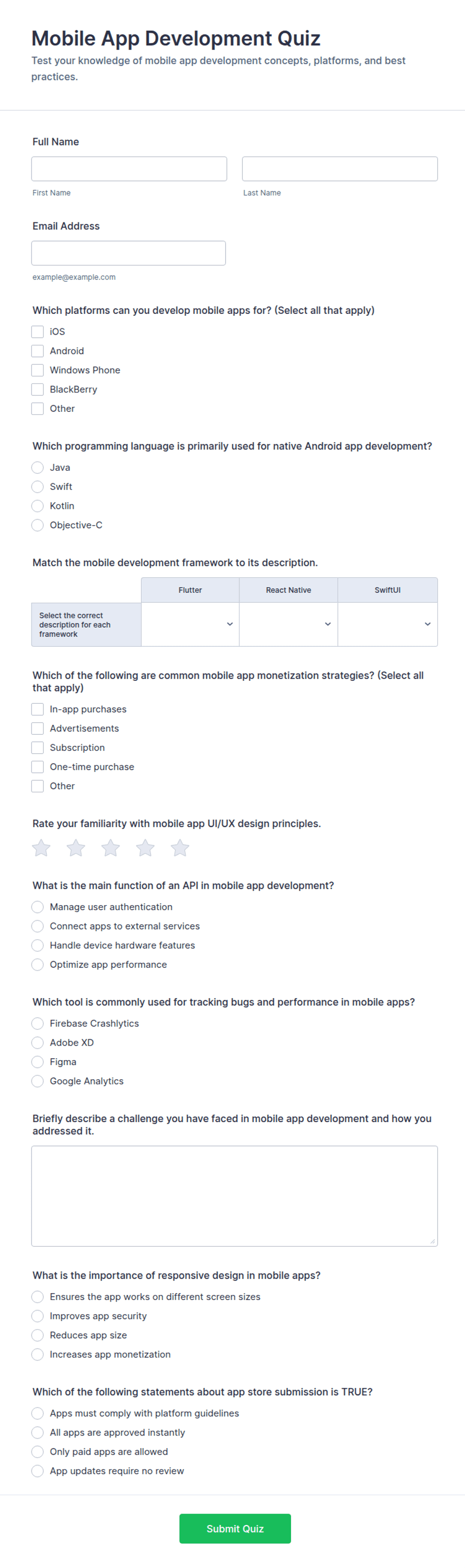 Mobile App Development Quiz Form Template | Jotform