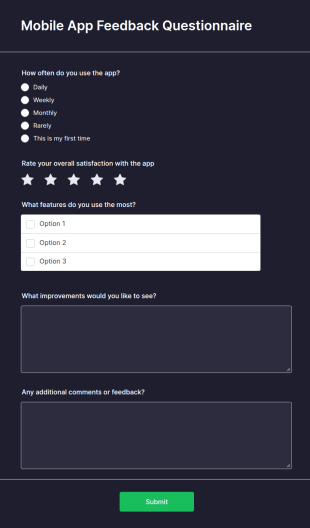 Mobile App Feedback Questionnaire Form Template