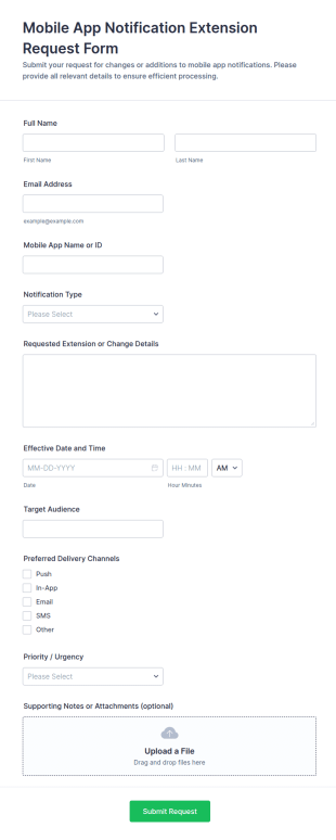 Mobile App Notification Extension Request Form Template