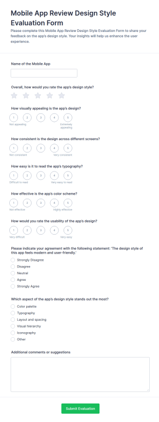 Mobile App Review Design Style Evaluation Form Template
