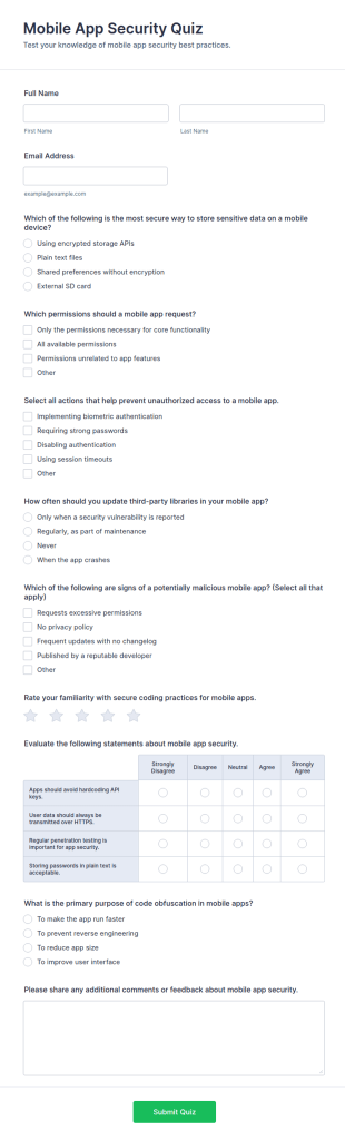Mobile App Security Quiz Form Template