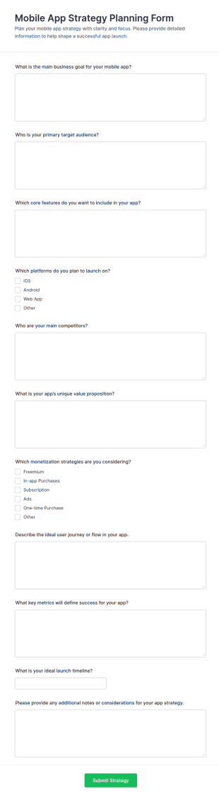 Mobile App Strategy Planning Form Template