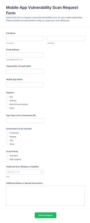 Mobile App Vulnerability Scan Request Form Template