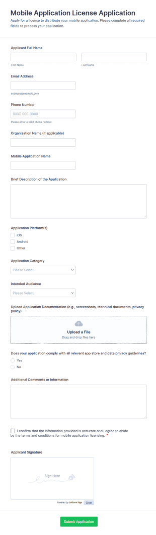 Mobile Application License Application Form Template
