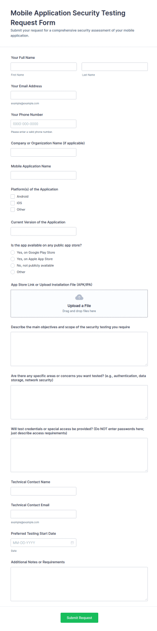 Mobile Application Security Testing Request Form Template