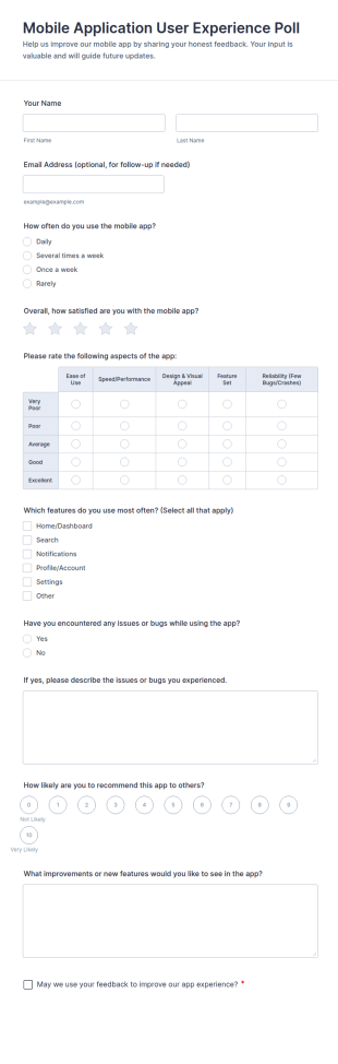 Mobile Application User Experience Poll Form Template