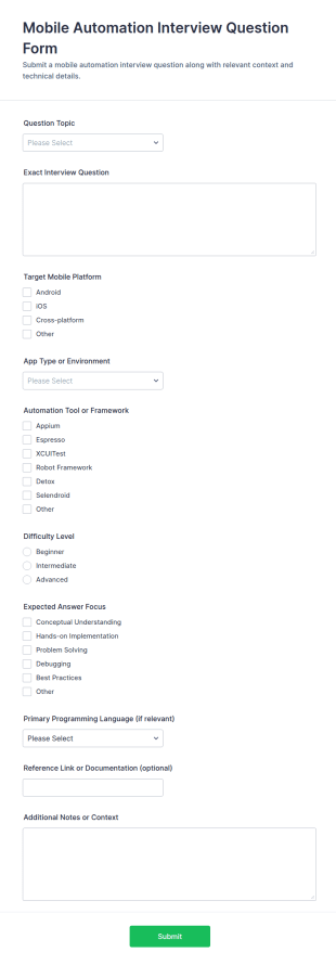 Mobile Automation Interview Question Form Template