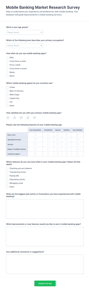 Mobile Banking Market Research Survey Form Template