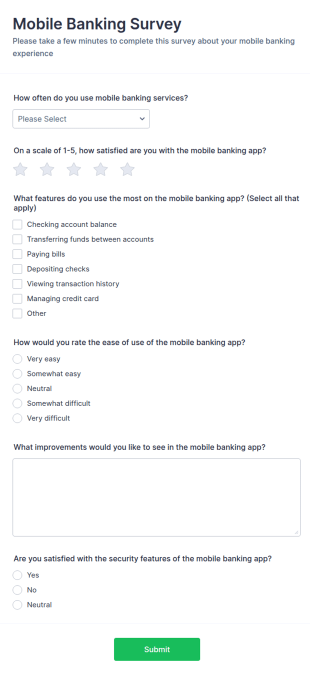 Mobile Banking Survey Form Template