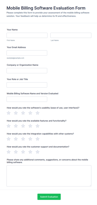 Mobile Billing Software Evaluation Form Template
