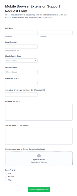 Mobile Browser Extension Support Request Form Template