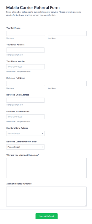 Mobile Carrier Referral Form Template