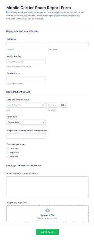 Mobile Carrier Spam Report Form Template