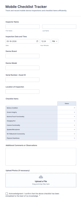 Mobile Checklist Tracker Form Template