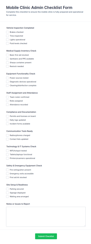 Mobile Clinic Admin Checklist Form Template