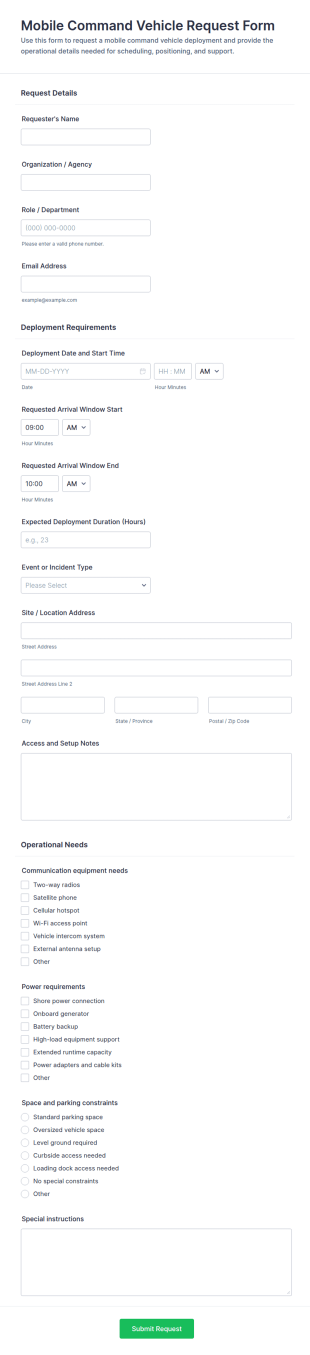 Mobile Command Vehicle Request Form Template