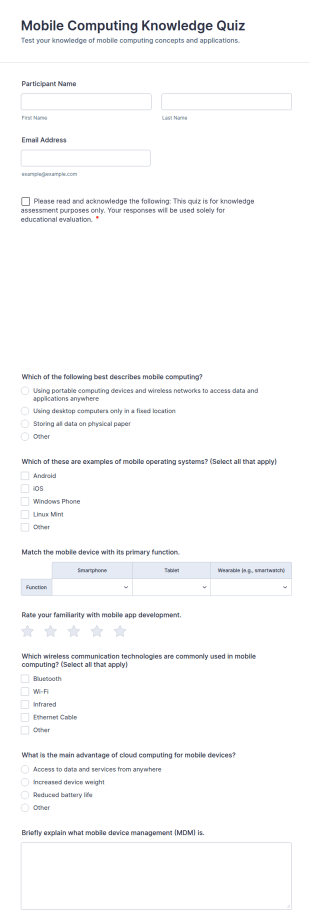 Mobile Computing Knowledge Quiz Form Template