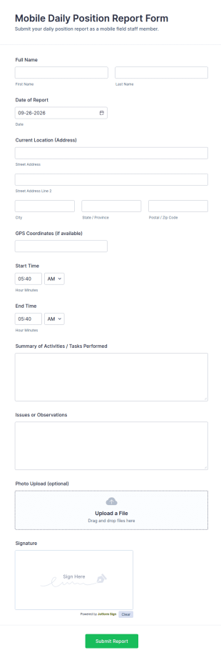 Mobile Daily Position Report Form Template