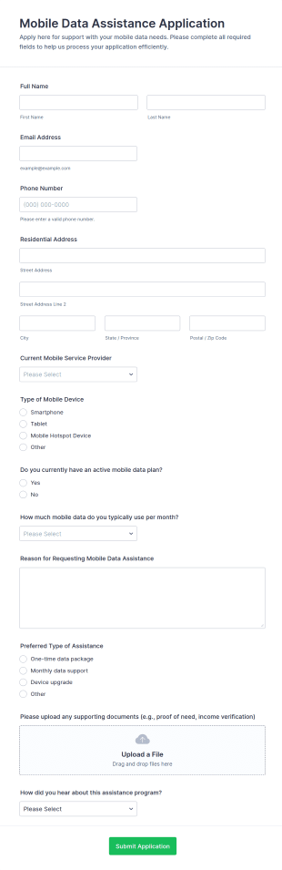 Mobile Data Assistance Application Form Template