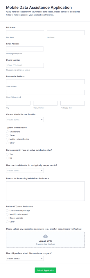 Mobile Data Assistance Application Form Template