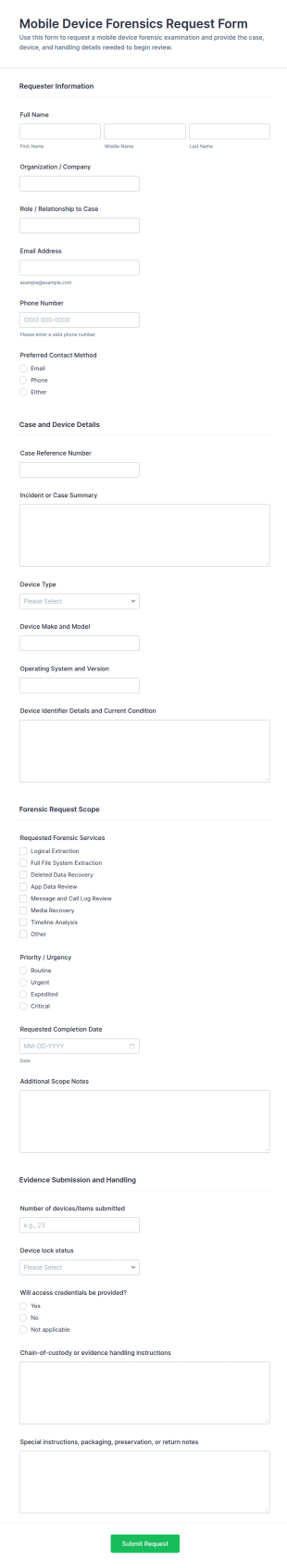 Mobile Device Forensics Request Form Template