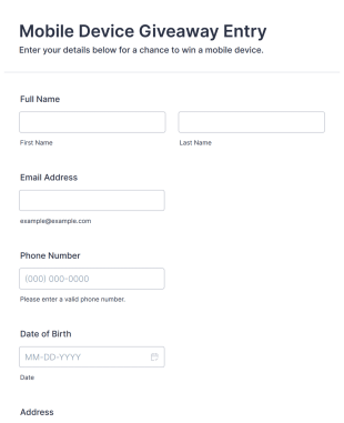 Mobile Device Giveaway Entry Form Template