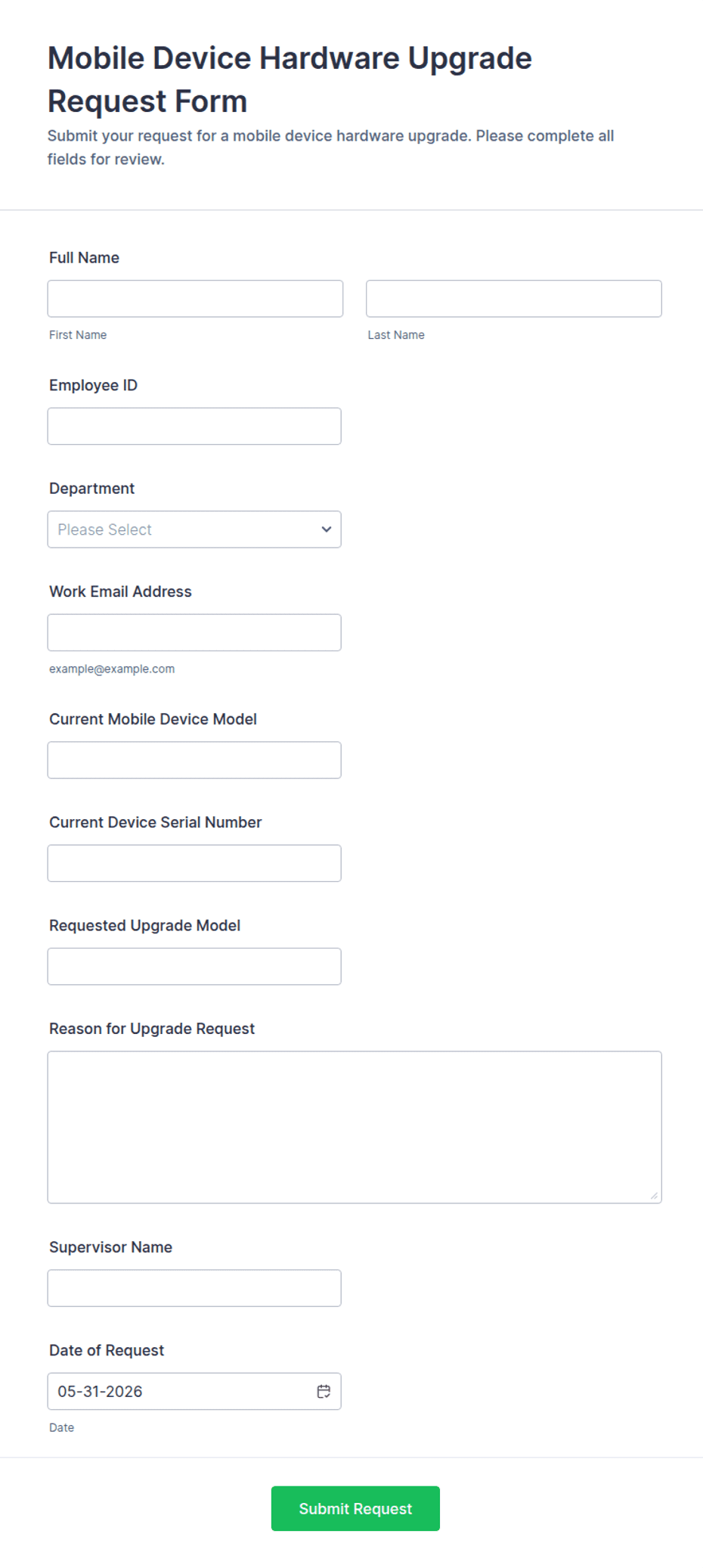 Mobile Device Hardware Upgrade Request Form Template | Jotform