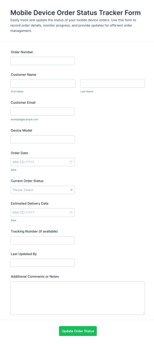 Mobile Device Order Status Tracker Form Template