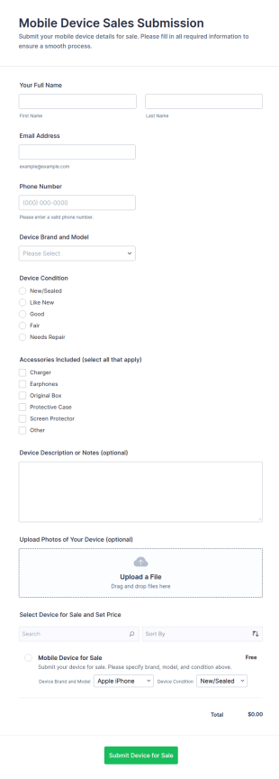 Mobile Device Sales Submission Form Template