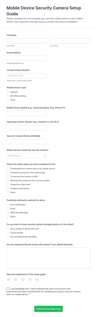 Mobile Device Security Camera Setup Guide Form Template