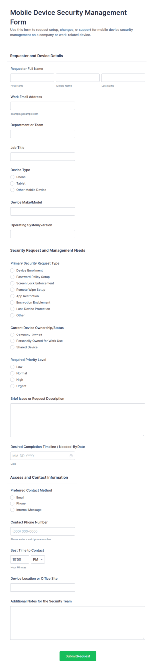 Mobile Device Security Management Request Form Template