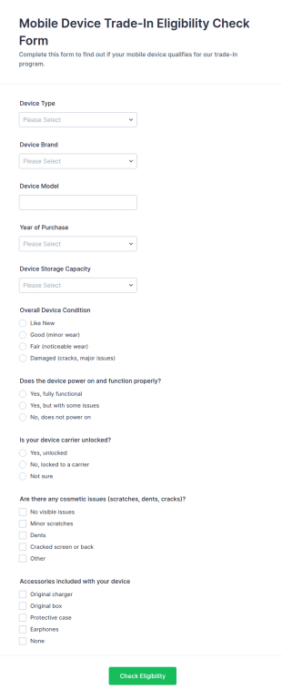 Mobile Device Trade In Eligibility Check Form Template