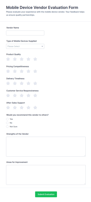Mobile Device Vendor Evaluation Form Template