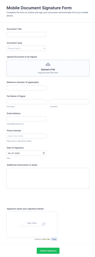 Mobile Document Signature Form Template