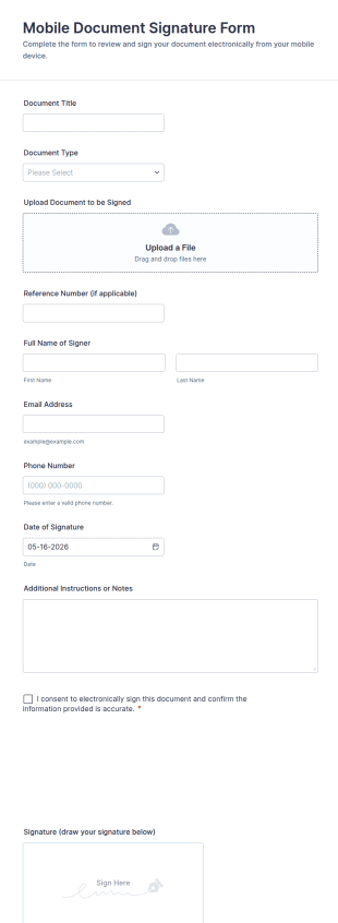 Mobile Document Signature Form Template