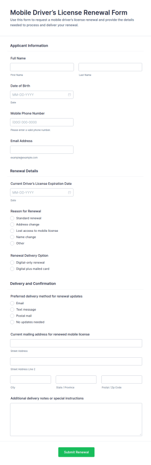 Mobile Driver’s License Renewal Form Template