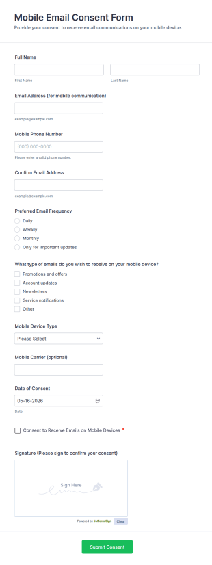 Mobile Email Consent Form Template