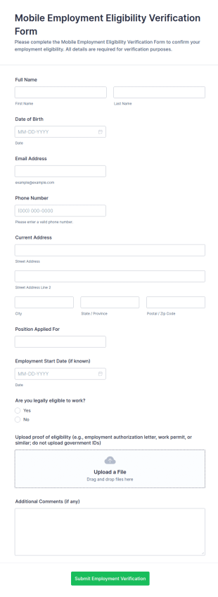 Mobile Employment Eligibility Verification Form Template