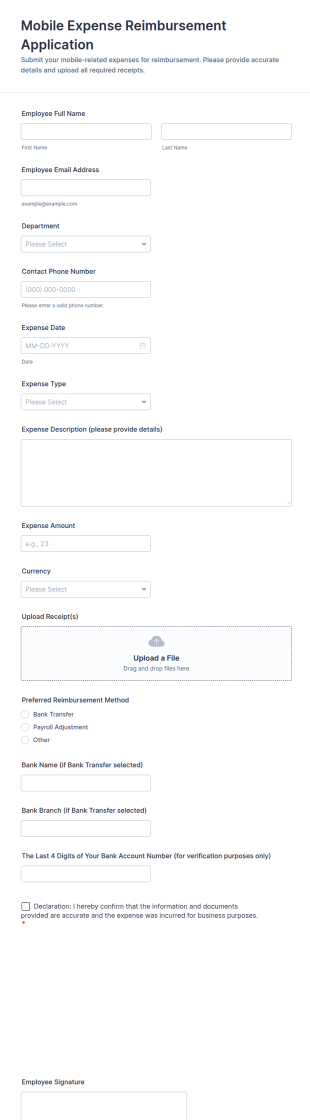 Mobile Expense Reimbursement Application Form Template