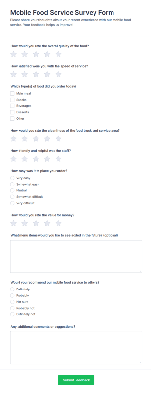 Mobile Food Service Survey Form Template