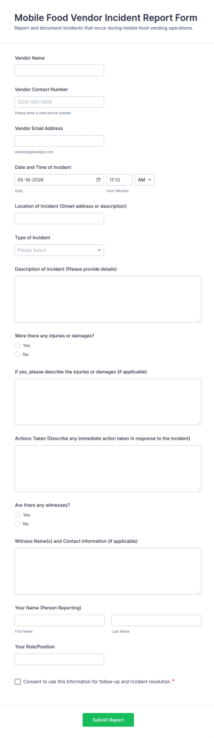 Mobile Food Vendor Incident Report Form Template
