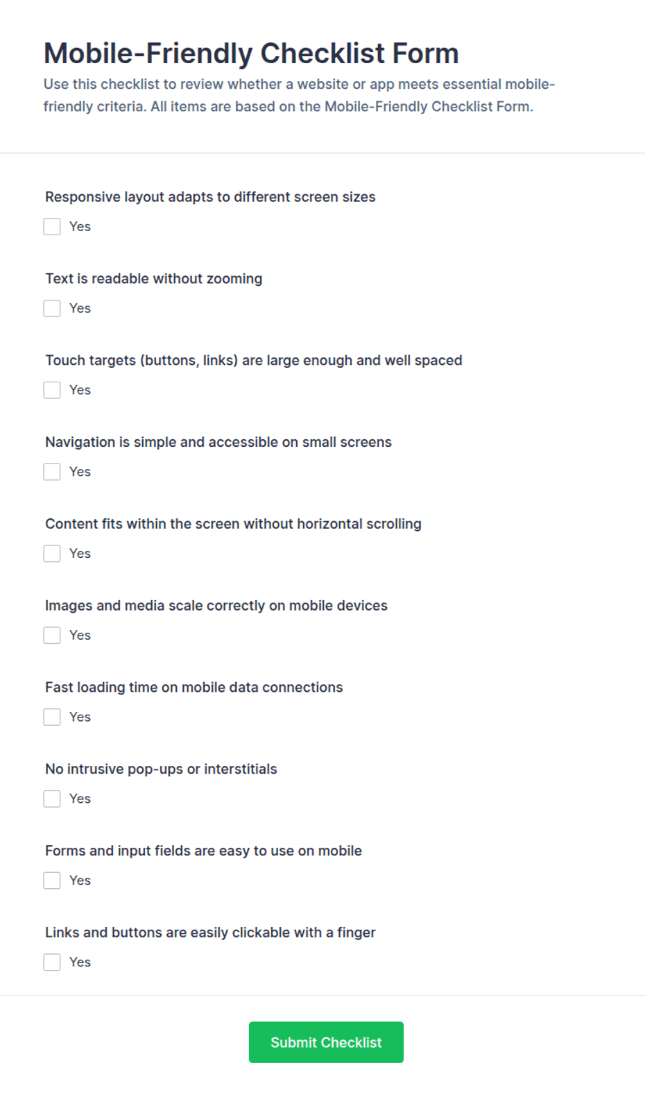 Mobile-Friendly Checklist Form Template | Jotform