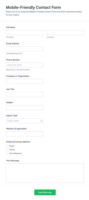 Mobile Friendly Contact Form Template