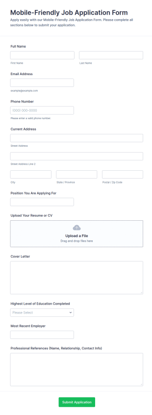 Mobile Friendly Job Application Form Template