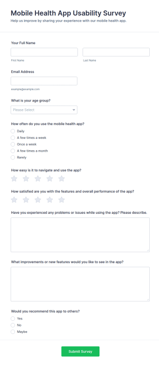 Mobile Health App Usability Survey Form Template