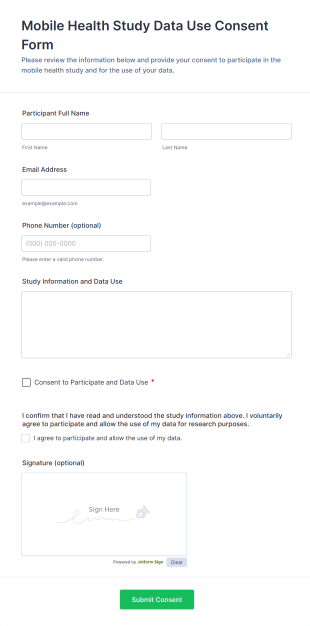 Mobile Health Study Data Use Consent Form Template