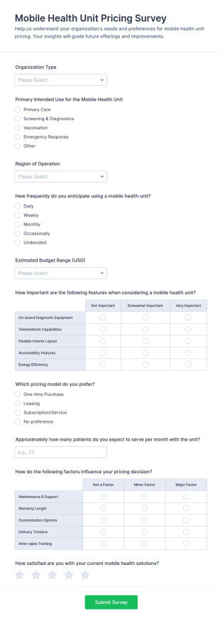 Mobile Health Unit Pricing Survey Form Template