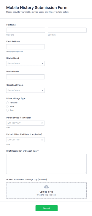Mobile History Submission Form Template
